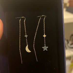 Swarovski moon star drop earrings in blue and gold and in good condition